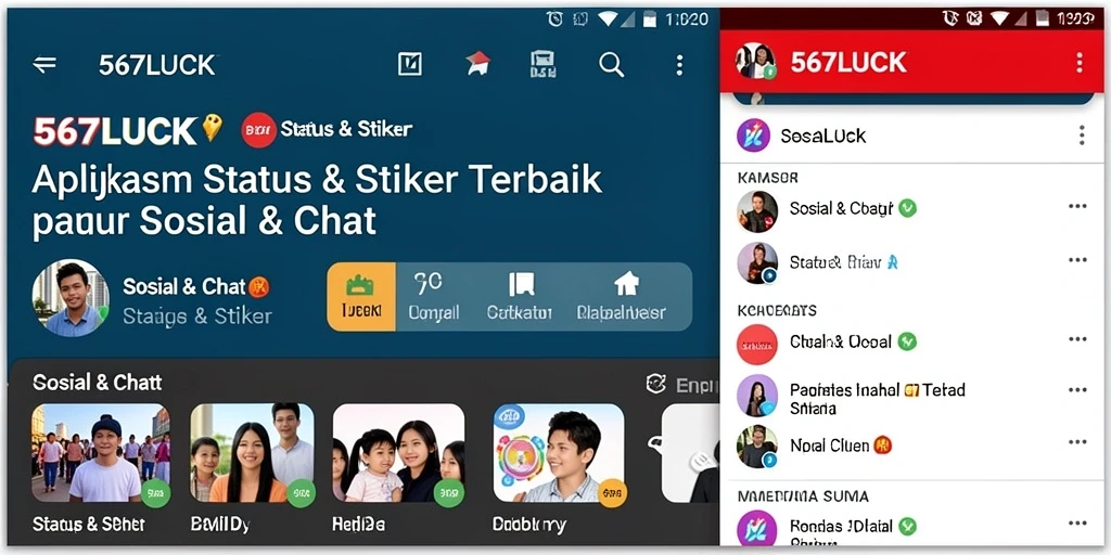 Tampilan antarmuka aplikasi 567LUCK dengan berbagai stiker kreatif.