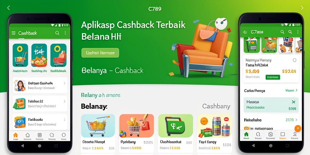 Tampilan antarmuka aplikasi C789 dengan berbagai penawaran cashback menarik.