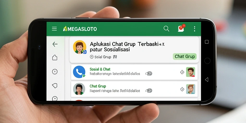 Tampilan antarmuka MEGASLOTO dengan fitur Chat Grup yang interaktif.