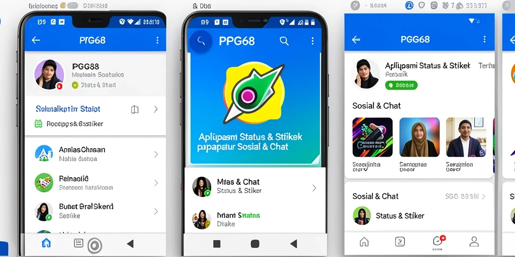 Antarmuka PGG68 dengan berbagai stiker menarik untuk chat.