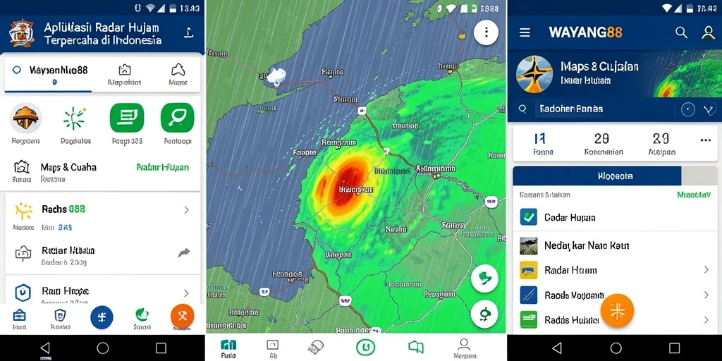 Antarmuka menarik aplikasi WAYANG88 menampilkan radar hujan secara real-time.